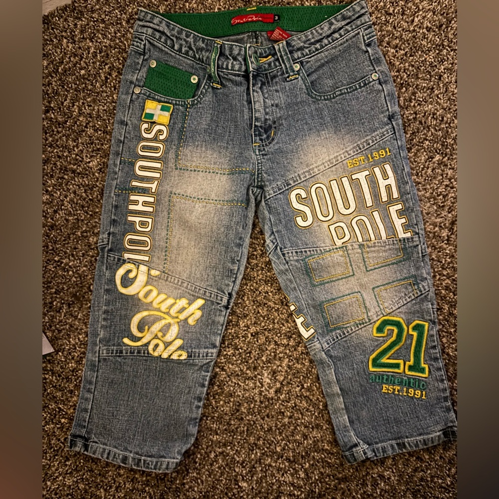 South Pole Junior Collection Vintage Denim Shorts with Green and Yellow Details
